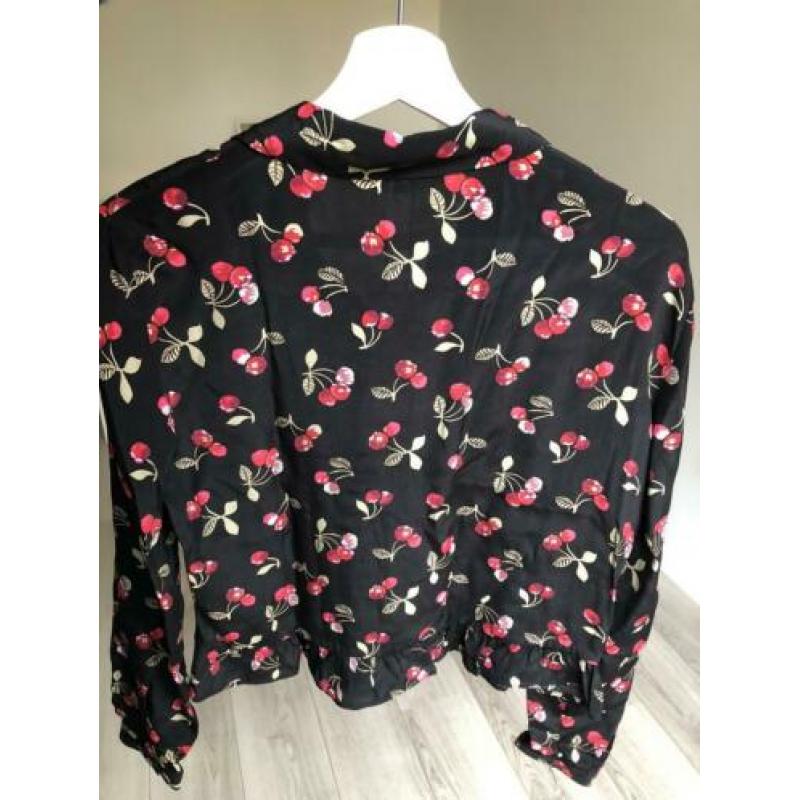Nieuw: Zara blousje zwart met kersjes maat S