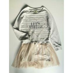 Scotch R'Belle tulle sweat jurk 128 Grijs Streep