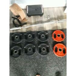 217,5 kg rubber gewichtschijven+ olympische stang +...
