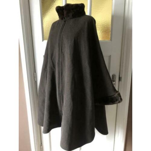 Bruine cape mantel jas Damo Donna wol cashmere