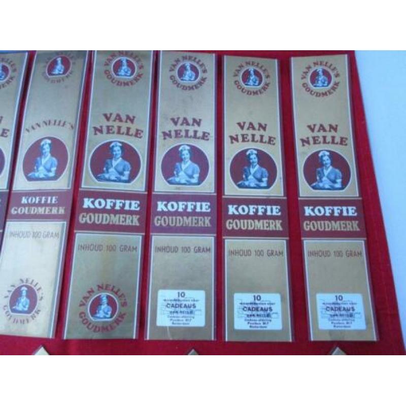 11 van Nelle koffie goudmerk labels uit ong.1957.uit archief
