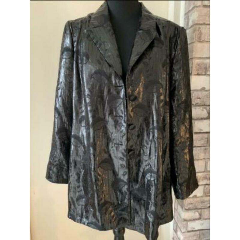 Zwart metallic blinkend jasje bloemenprint 48 50 XL