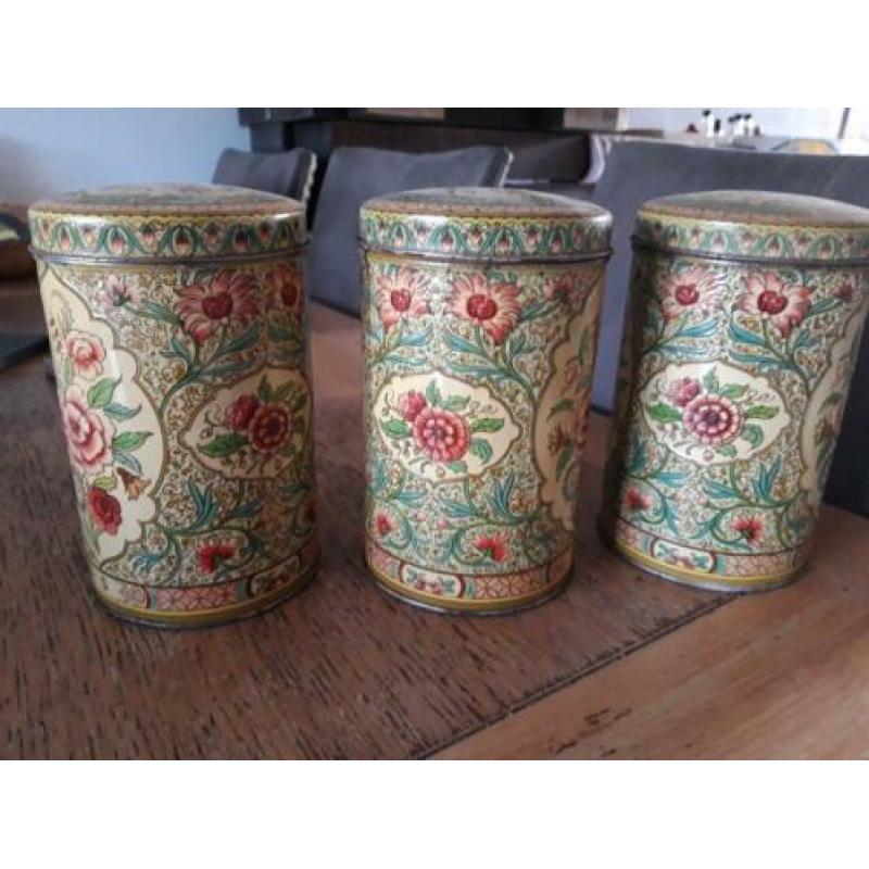 3x Voorraadbussen bloemenprint brocante