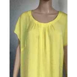 D216 ERFO maat 44=L geel blouse lang top tuniek