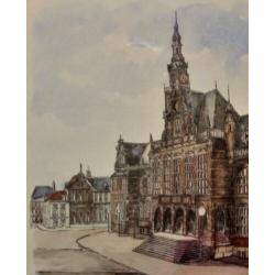 Aquarel / Litho van A. Brobbel / Rijksuniversiteit Groningen