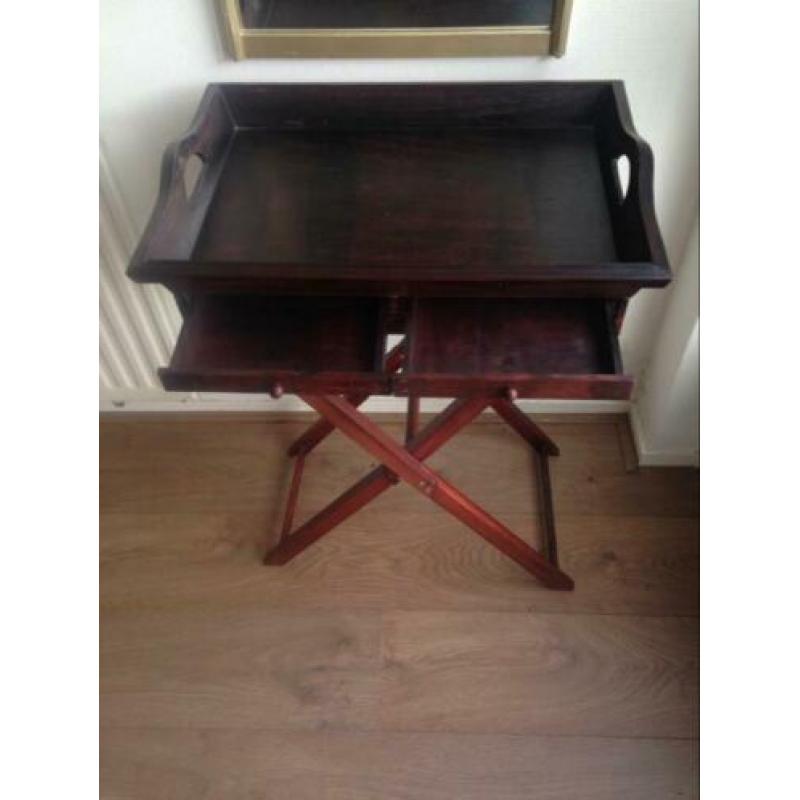 Bijzettafel, tafel koloniaal look met twee lades