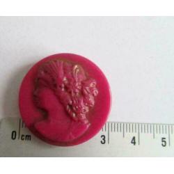 Luxe vintage lucite Camee rond kraal vrouw Ø 30mm gat: 3mm