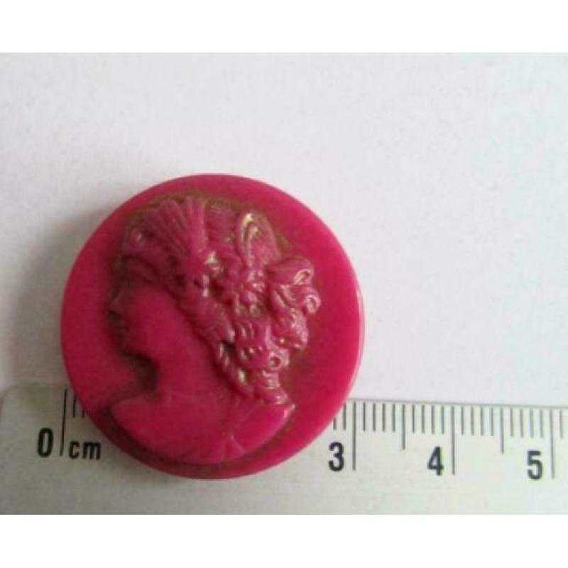 Luxe vintage lucite Camee rond kraal vrouw Ø 30mm gat: 3mm