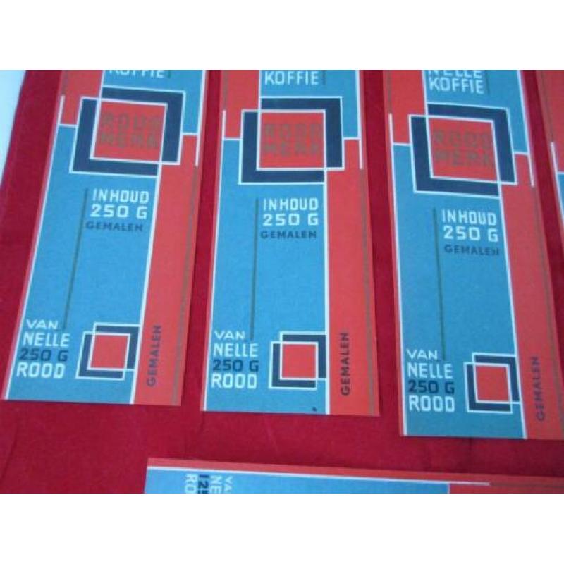 7 van Nelle ROOD merk koffielabels uitgave omstreeks 1948
