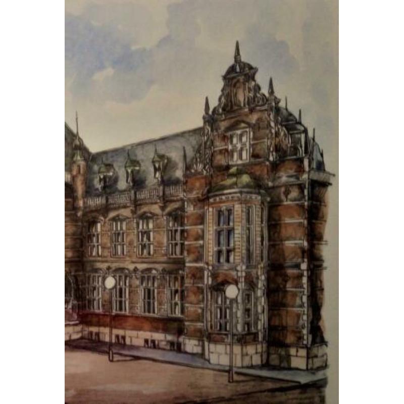 Aquarel / Litho van A. Brobbel / Rijksuniversiteit Groningen