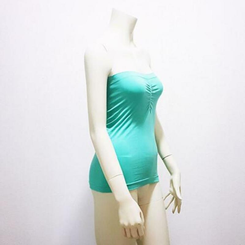 Strapless top turquoise blauw zomer stretch mt. S: 5,-