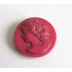 Luxe vintage lucite Camee rond kraal vrouw Ø 30mm gat: 3mm