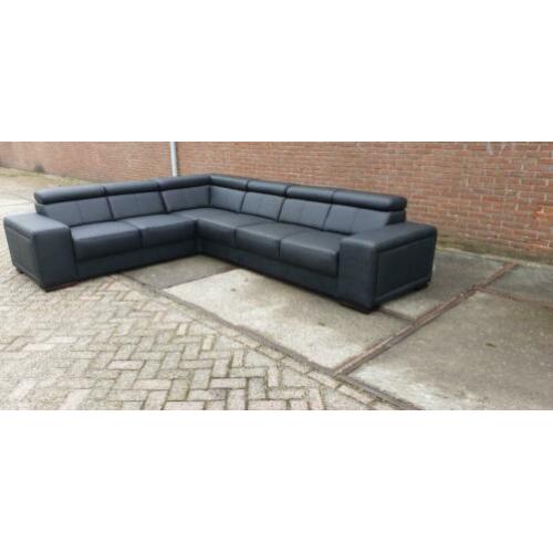 n535 strak zwart leder modern hoekbank