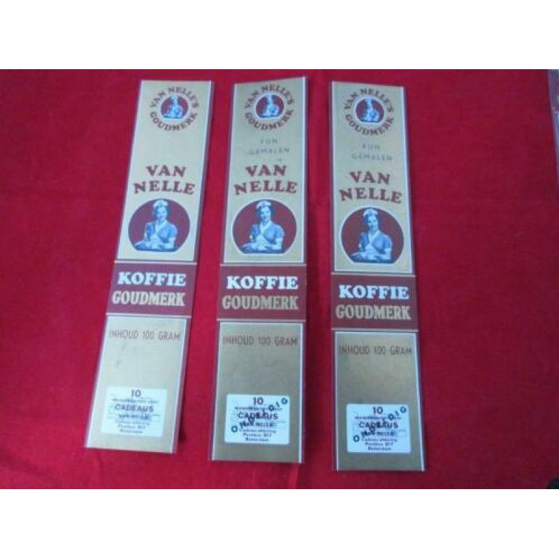 11 van Nelle koffie goudmerk labels uit ong.1957.uit archief