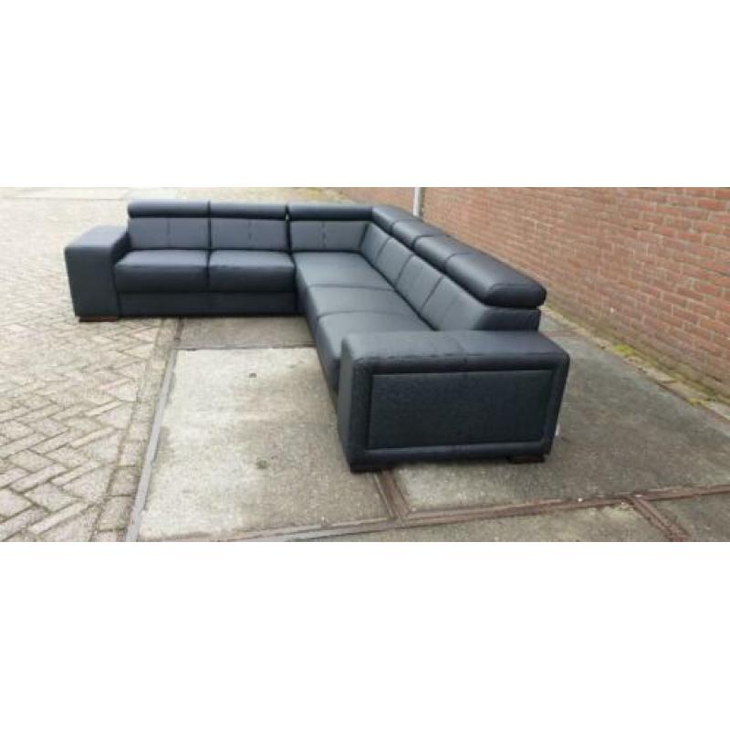 n535 strak zwart leder modern hoekbank