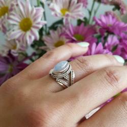 925 sterling zilveren ring met edelsteen maansteen onyx