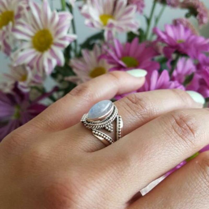 925 sterling zilveren ring met edelsteen maansteen onyx