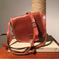Vintage leren tasje/ saddle bag cognac
