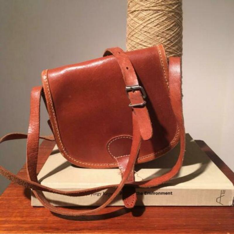 Vintage leren tasje/ saddle bag cognac