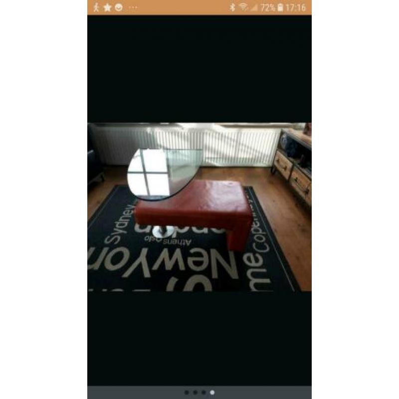 Design salontafel glas en leer