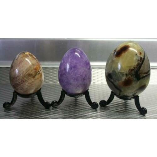 3 Prachtige Steen-eieren, AMETHYST-SEPTARIA-VERSTEEND HOUT