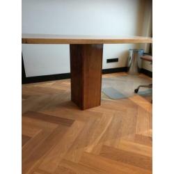 Hard hout gelakt met boten lak.gebruikt als bureau.