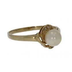 14 karaats gouden diamanten en parel dames ring