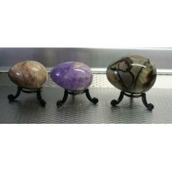 3 Prachtige Steen-eieren, AMETHYST-SEPTARIA-VERSTEEND HOUT