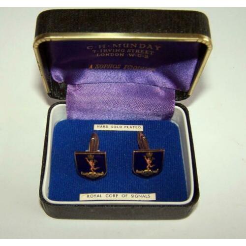Set manchetknopen Royal Corp of Signals. Hard Gold Plated.