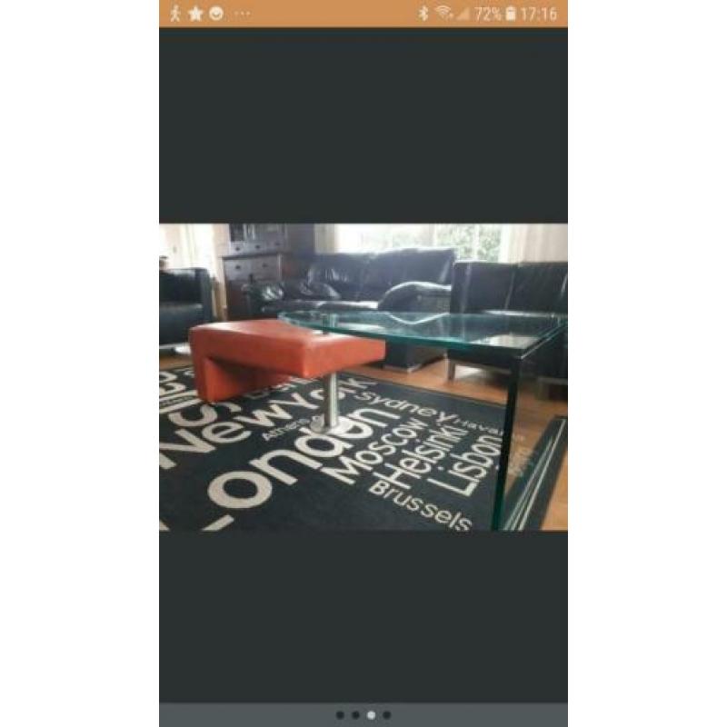 Design salontafel glas en leer