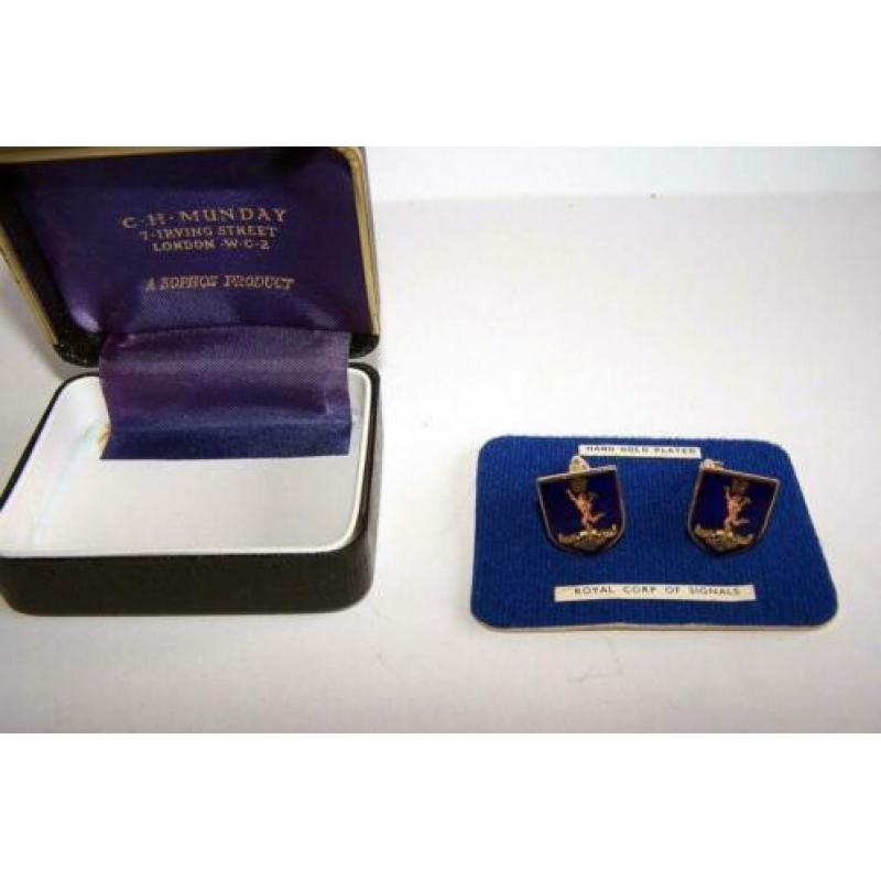 Set manchetknopen Royal Corp of Signals. Hard Gold Plated.