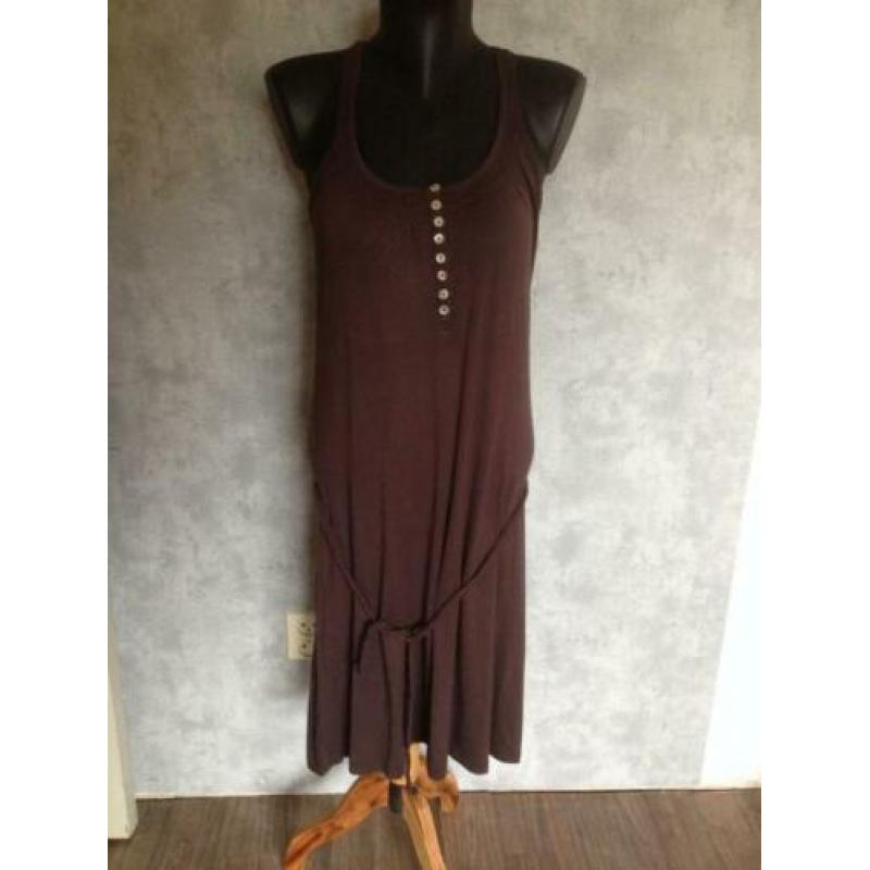bruin zomer jurk 2xdun bandje lang 98 cm maat L hema