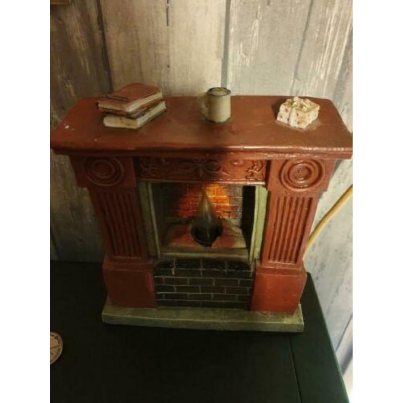 Vintage mini schouw openhaard/lamp/tafellamp-roodbruin