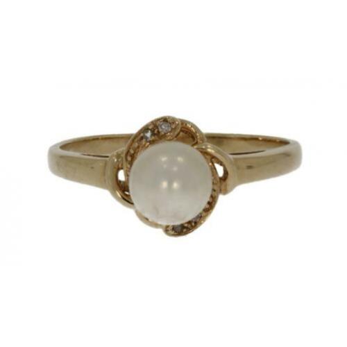 14 karaats gouden diamanten en parel dames ring