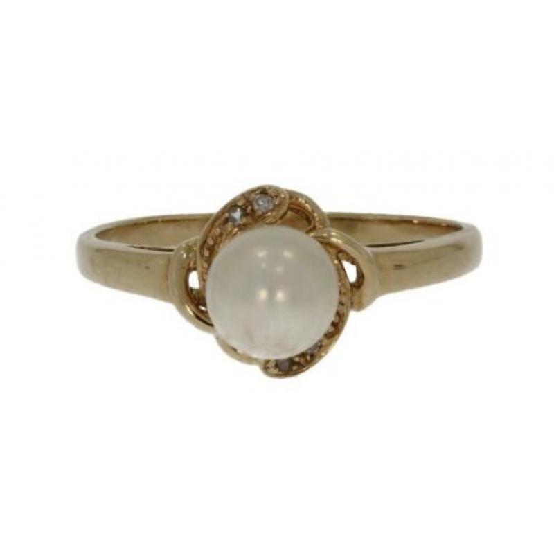 14 karaats gouden diamanten en parel dames ring