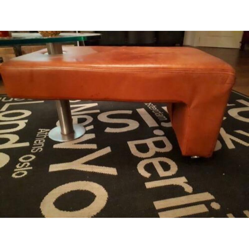 Design salontafel glas en leer
