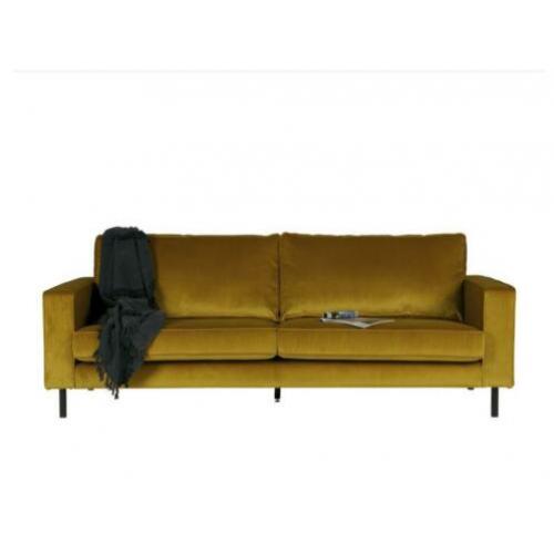 3-zits bank hocker fauteuil velours okergeel fluweel