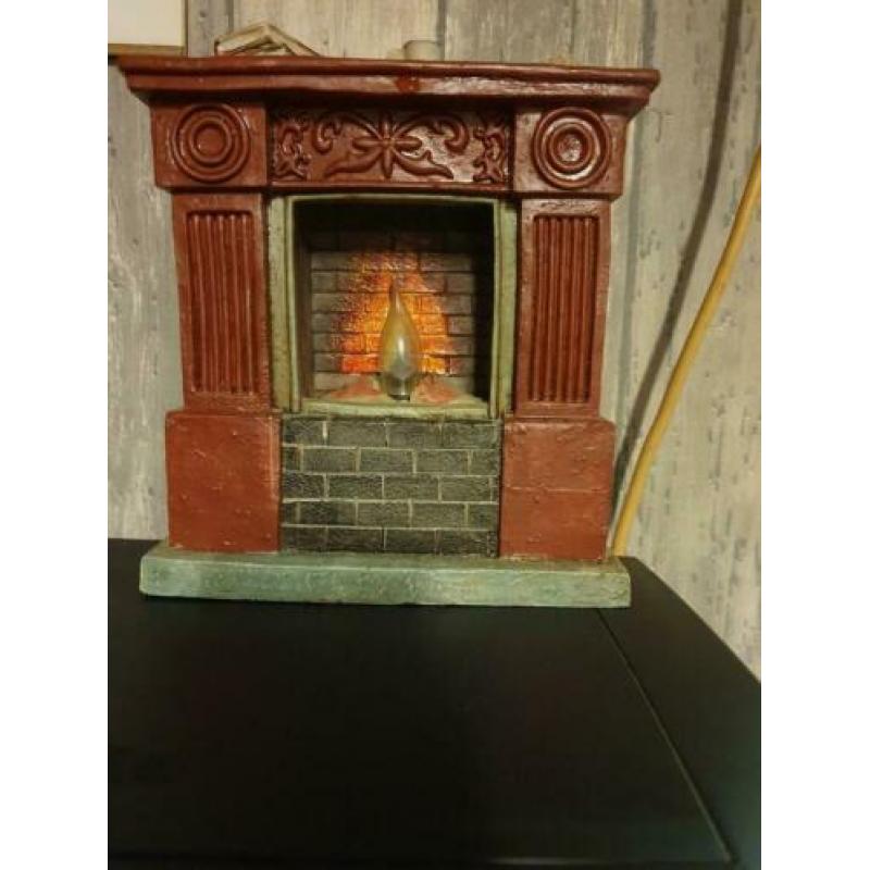 Vintage mini schouw openhaard/lamp/tafellamp-roodbruin