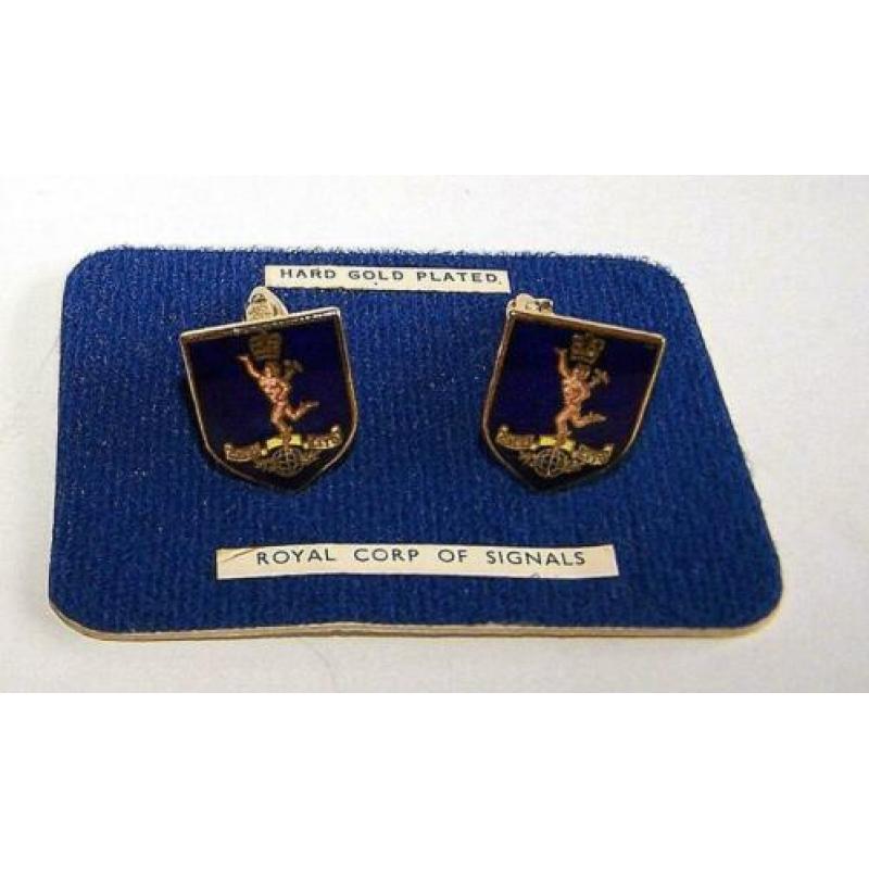 Set manchetknopen Royal Corp of Signals. Hard Gold Plated.