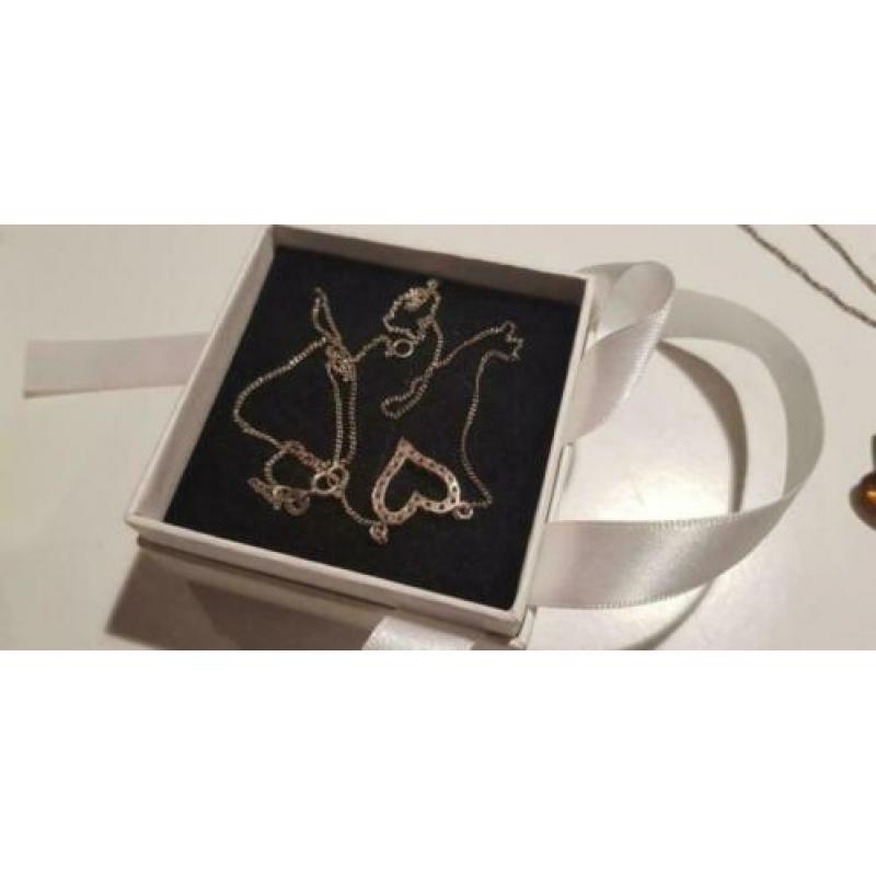 Zilveren ketting met hart en strass - nieuw