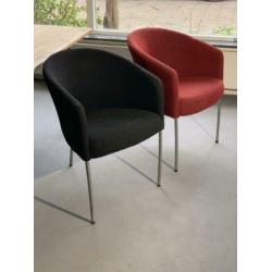 4 Castelijn eetkamerstoelen rood zwart wol stof design stoel
