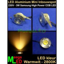 LED 230V mini inbouwspot spot COB 3watt M2 - Warmwit NDB