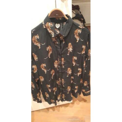 Catwalk junkie blouse groen maat m leopard tijger zgan