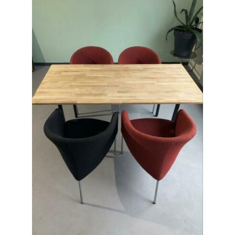 4 Castelijn eetkamerstoelen rood zwart wol stof design stoel