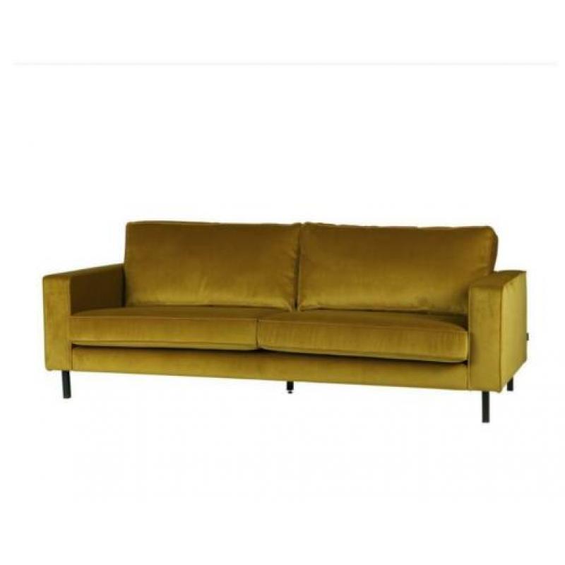 3-zits bank hocker fauteuil velours okergeel fluweel