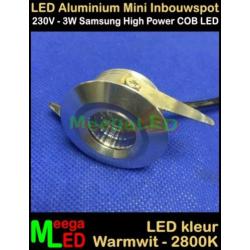 LED 230V mini inbouwspot spot COB 3watt M2 - Warmwit NDB