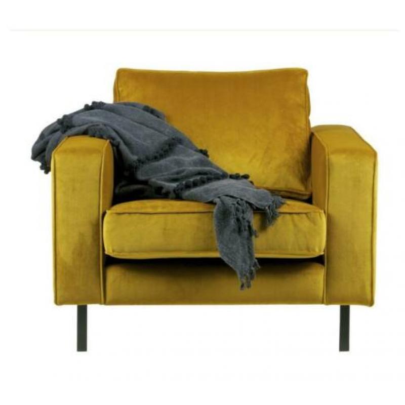 3-zits bank hocker fauteuil velours okergeel fluweel