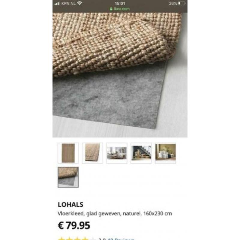 ZGAN groot vloerkleed geweven Lohals jute 160x230. €25,-