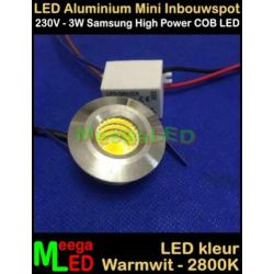 LED 230V mini inbouwspot spot COB 3watt M2 - Warmwit NDB