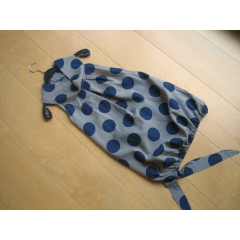 Prachtige taupe top met blauwe polkadots 38-40-42 SNAZZEYS
